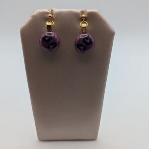 Artisan handmade Fused glass pink/mauve and hearts dangling earrings.